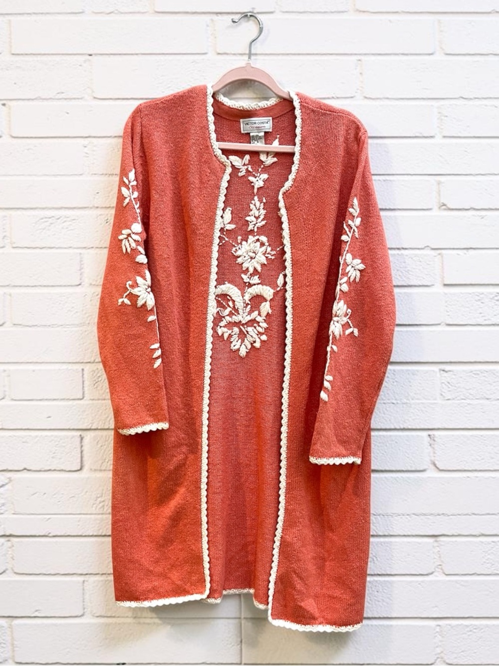 Victor Costa Occasion M Coral Linen Cotton Lightweight Textured Sweater